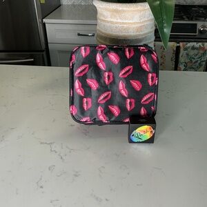 Black Cosmetic Case with Pink Lip Print